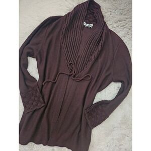 Vtg San Remo By Laura Knits Brown Honeycomb Shawl Collar Tie Front Cardigan